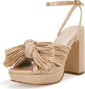 VETASTE Pleated Bow Knot Platform Heeled Sandals - Bridal Comfort dog