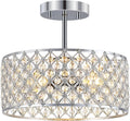 Chrome Crystal Ceiling Light Fixture 12 in Semi Flush - Compact
