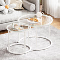 White Nesting Glass Table Set of 2 - Modern Round Nesting Tables