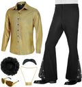 70s Outfits for Men 6 Pcs Disco Set with Sequin Bell Bottom Pants