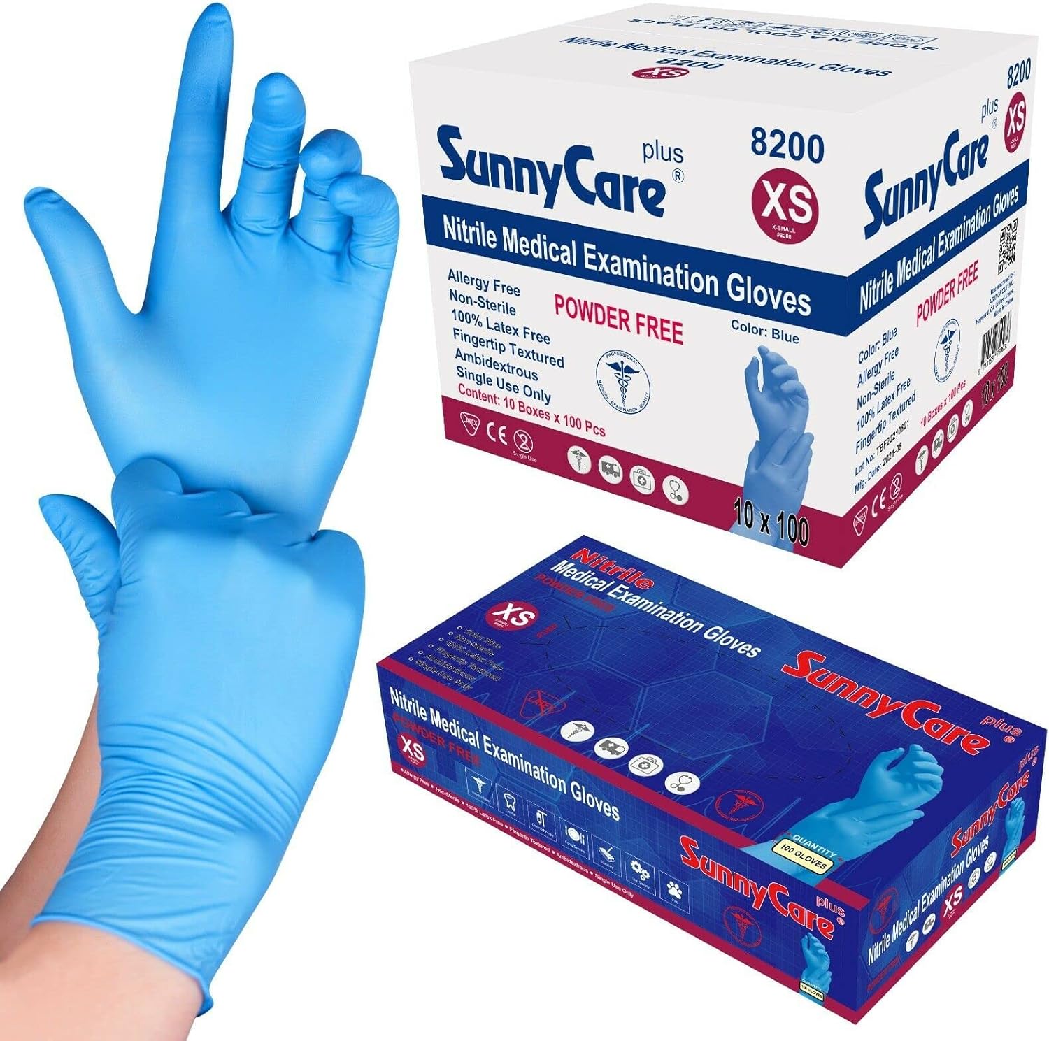 SunnyCare 8200 Blue Nitrile Medical Exam Gloves for Safety