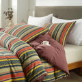 Stylish Farmhouse Red Green Striped Duvet Cover Set for Full Size