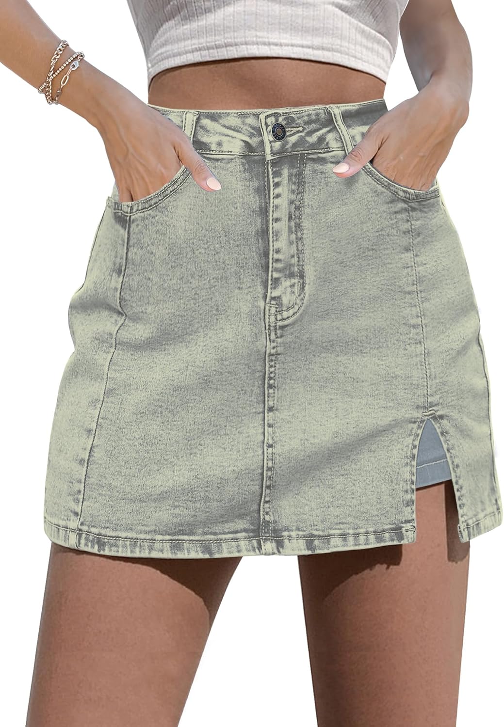 Luvamia Denim Mini Skirt Skorts for Women with High Waist