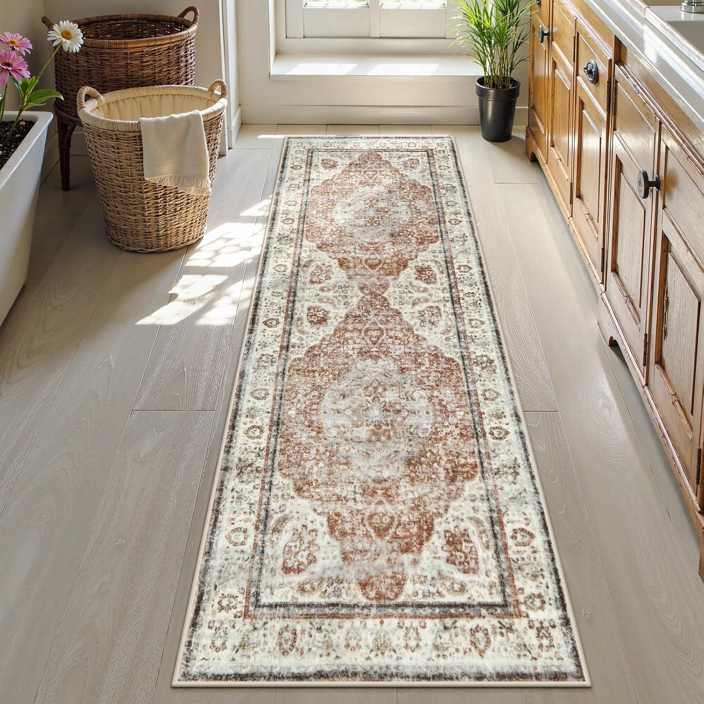 Uphome Bathroom Runner Rug - Distressed Tribal Farmhouse Mat