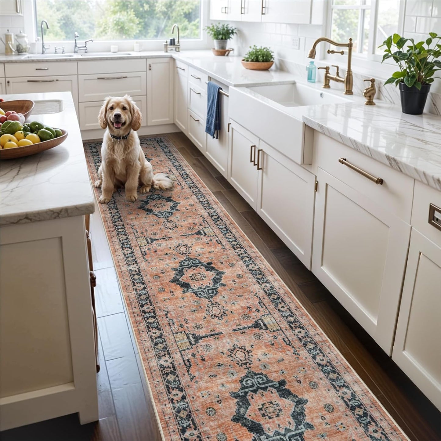 Hallway Washable Runner Rug - Vintage Soft Non Slip Indoor Mat