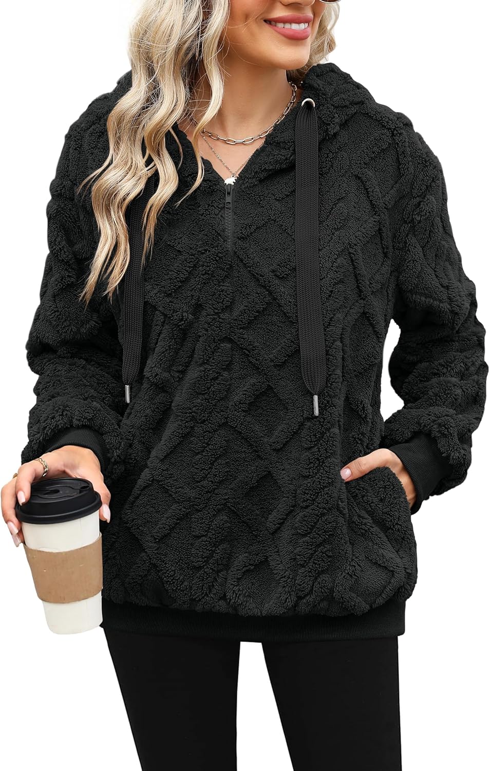 Oversized Sherpa Pullover Hoodie for Women - Cozy Fleece Jacket