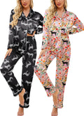 Ekouaer 2 Pack Satin Pajamas Set for Women - Classic Button Down PJs