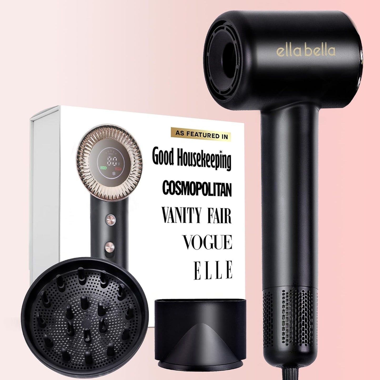 Compact Plasma Hair Dryer with Digital Display for All Hair Types