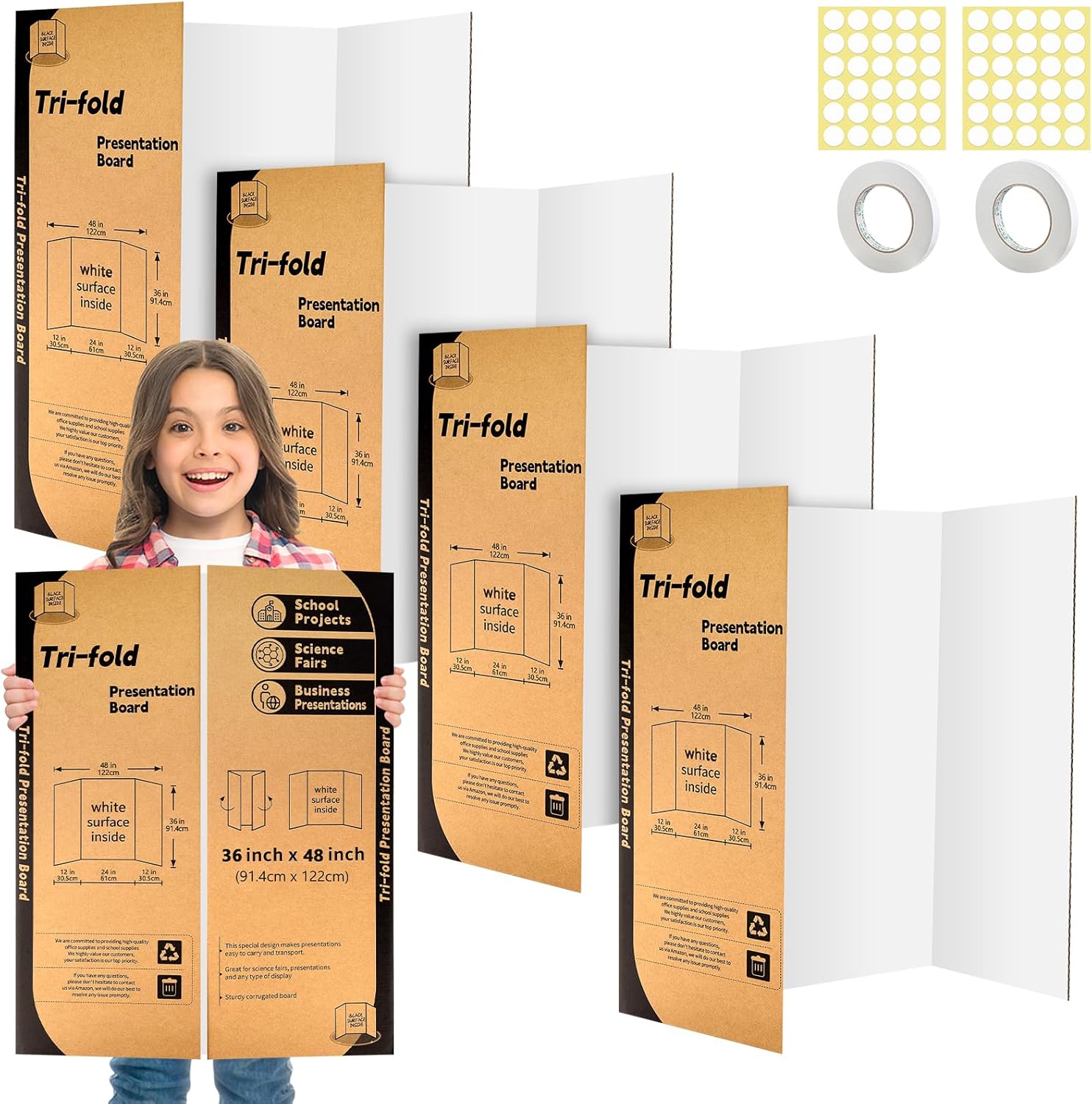 Trifold Poster Board 4 Pack for Science Fair and Projects