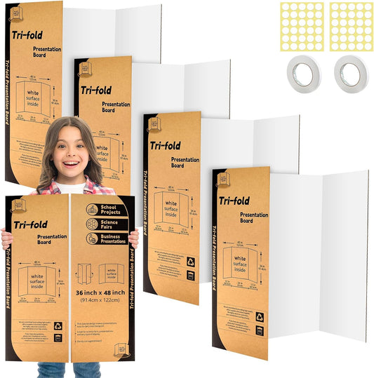 Trifold Poster Board 4 Pack for Science Fair and Projects