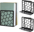 Geometric Honeycomb Black Metal Bookends - Tall Sturdy Book Ends