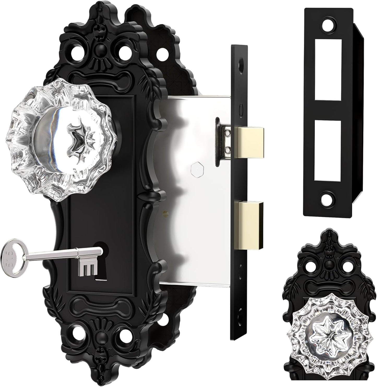 Antique Door Knobs with Mortise Lock in Matte Black Finish