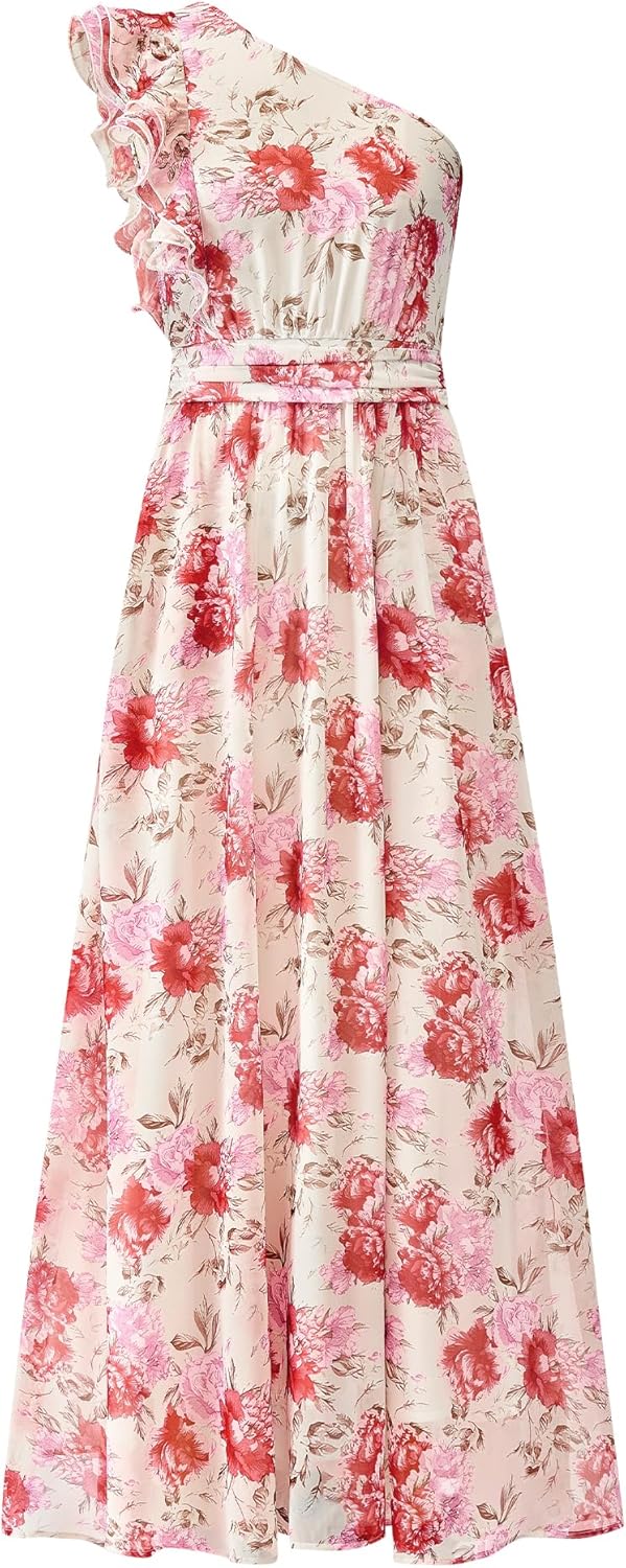 BTFBM Women Summer One Shoulder Floral Maxi Dress for Weddings