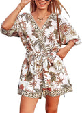 CUPSHE Summer Romper Lace Up Printed Wide Leg - Breezy Vacation Style