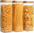 Glass Spaghetti Pasta Storage Containers Set of 3 - Tall Airtight Jars