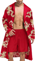 Men's Satin Robe with Shorts Set Silky Kimono Bathrobe (Style 9ZPZ)