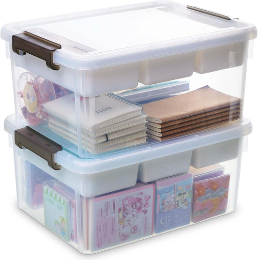 17 Quart Plastic Storage Box with Removable Tray for Crafts