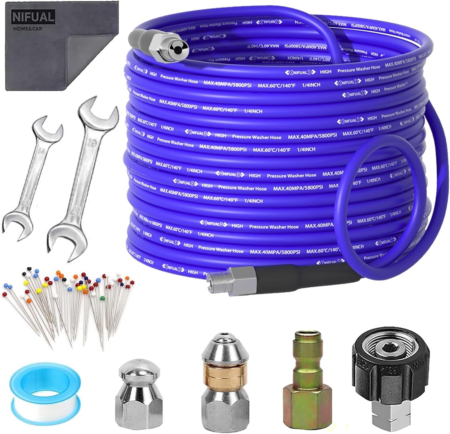 25FT Sewer Jetter Kit for Pressure Washer with Nozzles and Tools