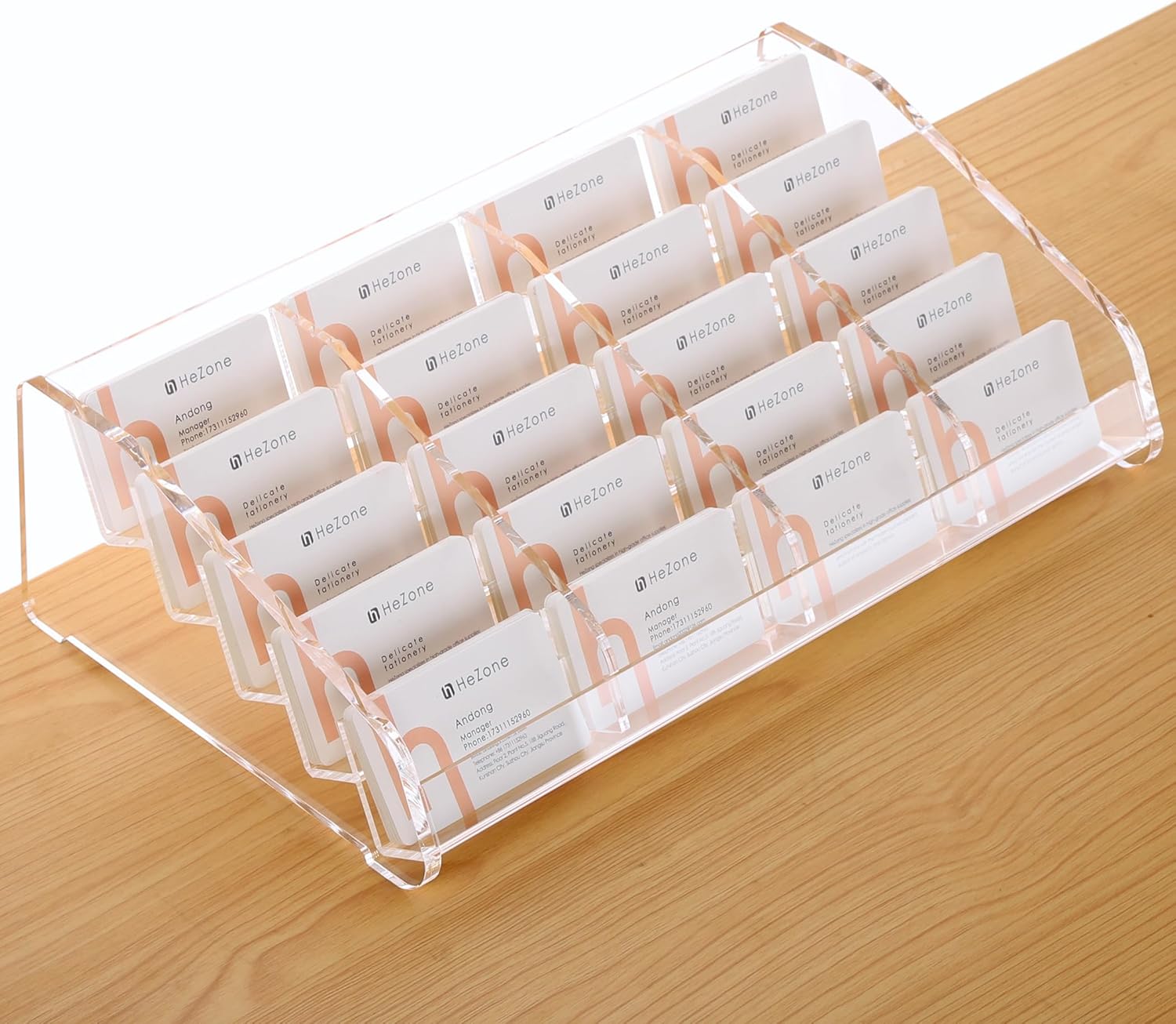 Business Card Holder for Desk - Large Capacity Acrylic Stand