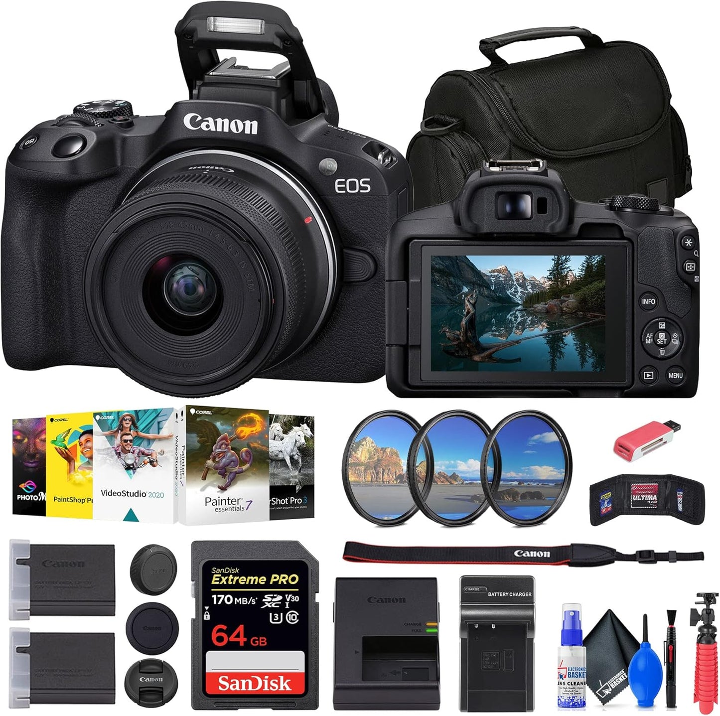 Canon EOS R50 Mirrorless Camera with 18-45mm Lens and More