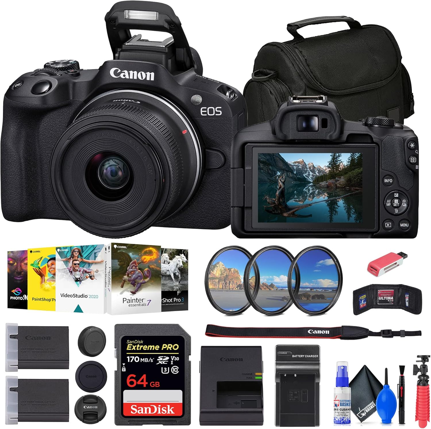 Canon EOS R50 Mirrorless Camera with 18-45mm Lens and More