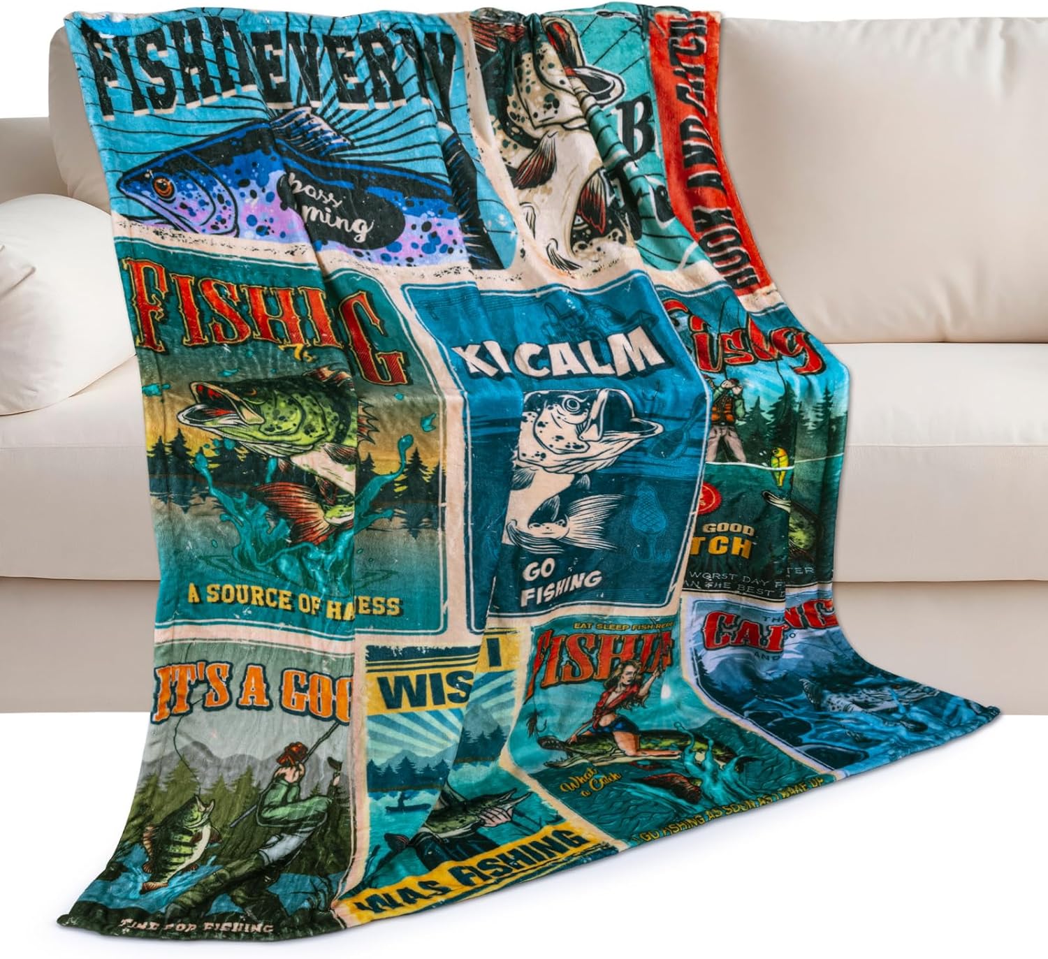 Cozy 60x50 Fishing Throw Blanket - Warmth & Humor!