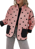 Omoone Women's Cropped Quilted Jacket Floral Puffer Cardigan