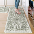 Green Boho Floral Anti Fatigue Kitchen Mats Set of 2 - Cushioned