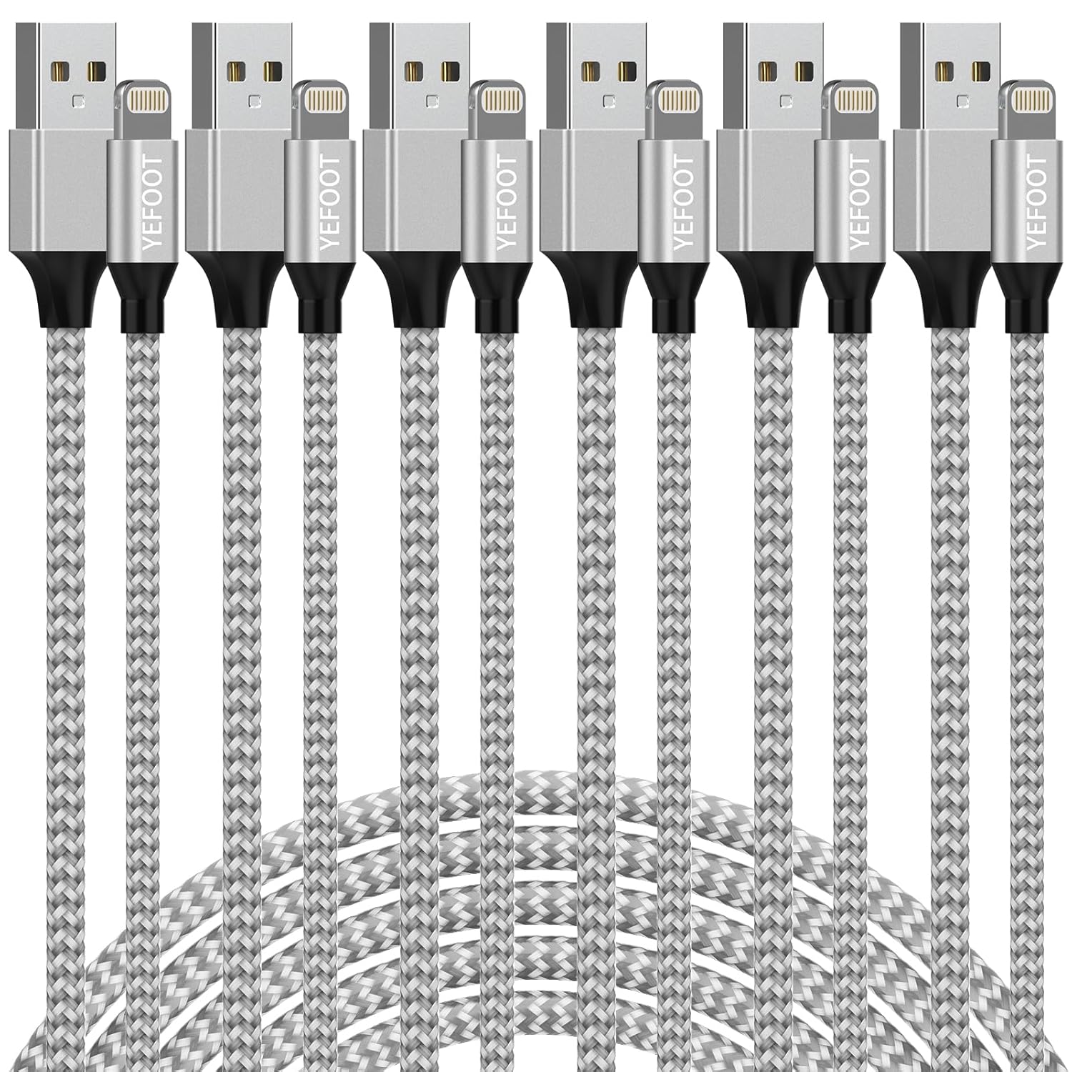 Fast Charge iPhone Cable Set - Apple MFi Certified - 6Pack Multiple Lengths - YEFOOT