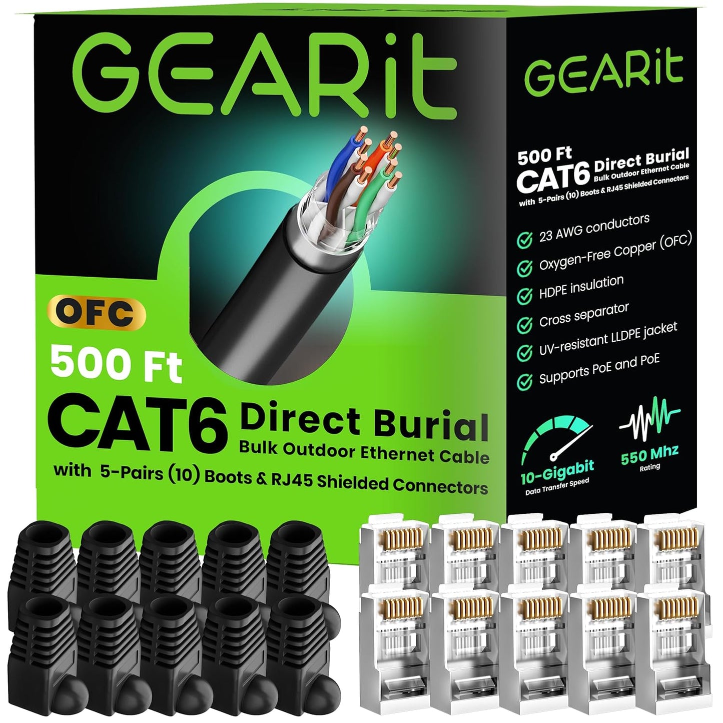 GEARit Cat6 Outdoor Ethernet Cable DIY Kit for Fast Networking