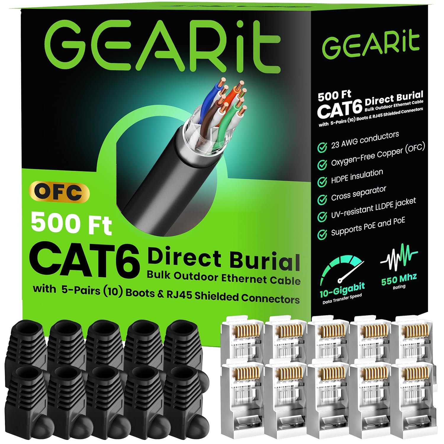 GEARit Cat6 Outdoor Ethernet Cable DIY Kit for Fast Networking