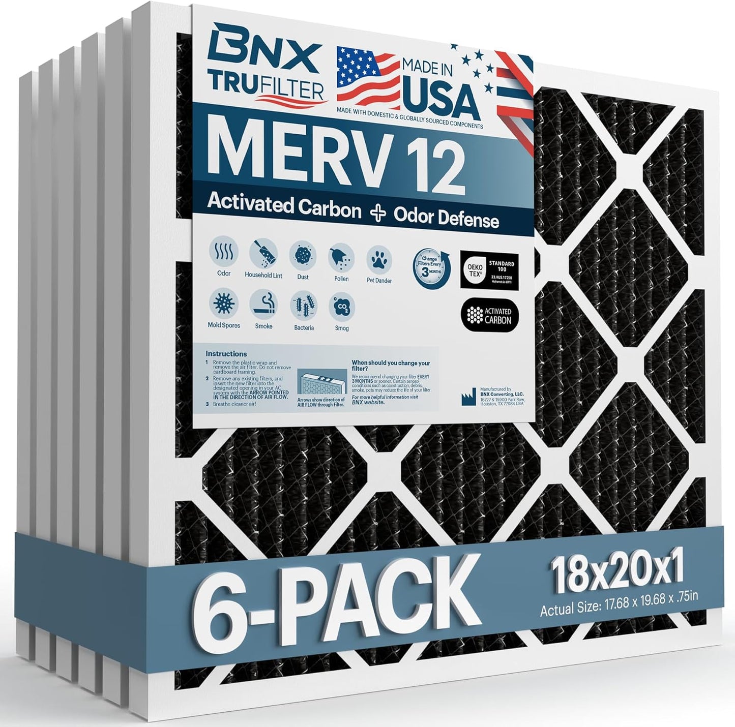 BNX TruFilter 18x20x1 MERV 12 Odor Defense Air Filters