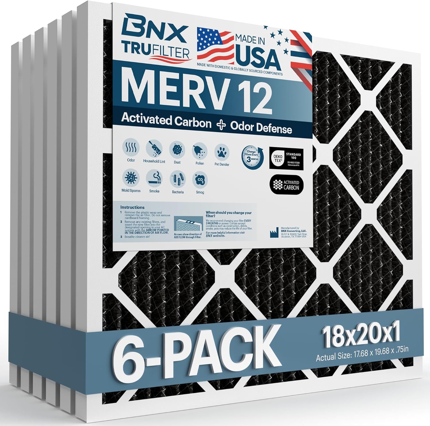 BNX TruFilter 18x20x1 MERV 12 Odor Defense Air Filters