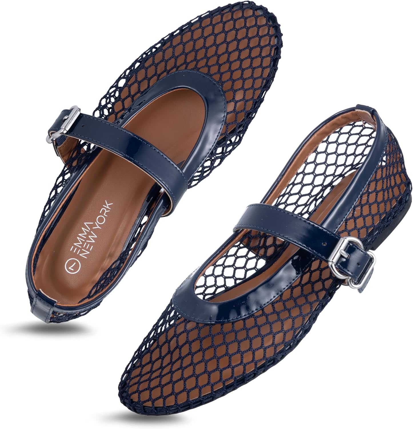 Womens Mesh Ballet Flats with Adjustable Buckle Strap for Style
