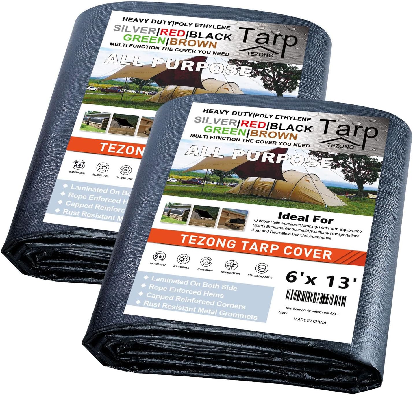 Heavy Duty Waterproof Tarps 6x13ft for All Weather Protection