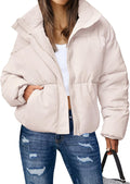 MEROKEETY Women's Winter Zip Puffer Jacket - Cozy Cropped Coat