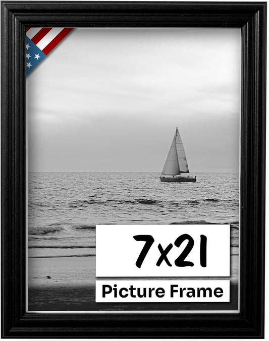Black 7x21 Picture Frame - Handmade Solid Wood Wall Decor