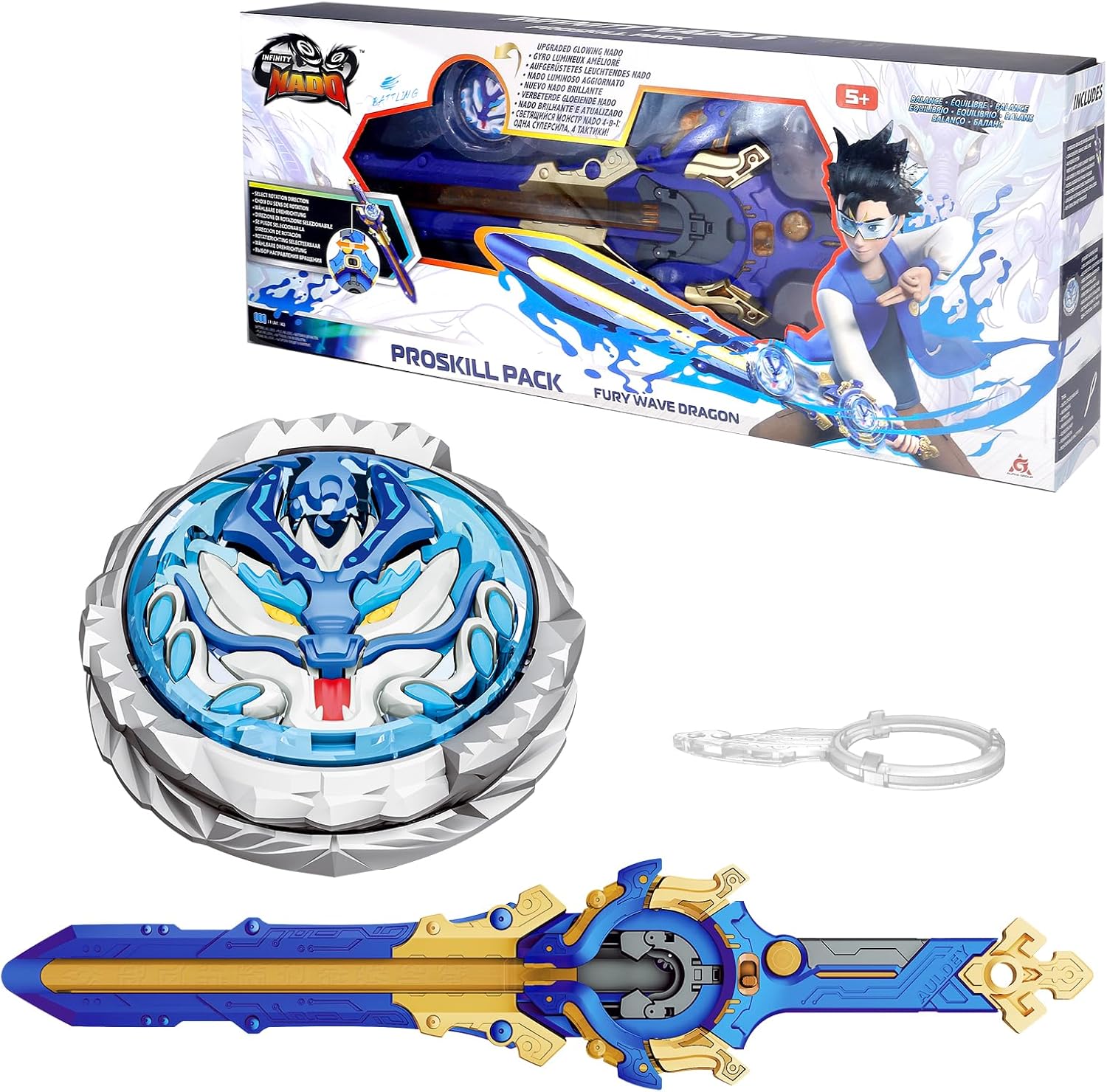 INFINITY NADO Illuminated Metal Spinning Top with Sword Launcher