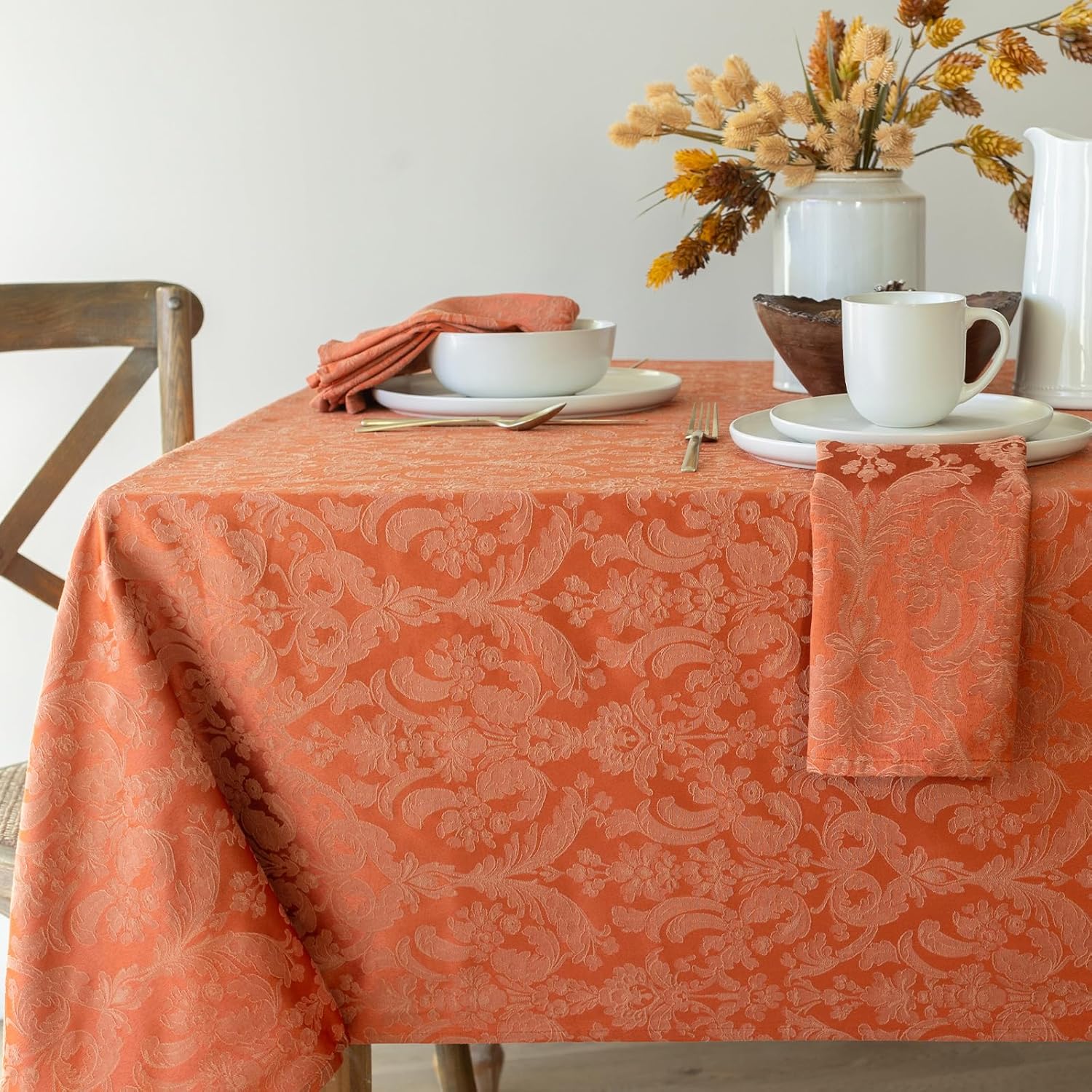 Luxury Damask Easy Care Table Cloth for Fall Celebrations