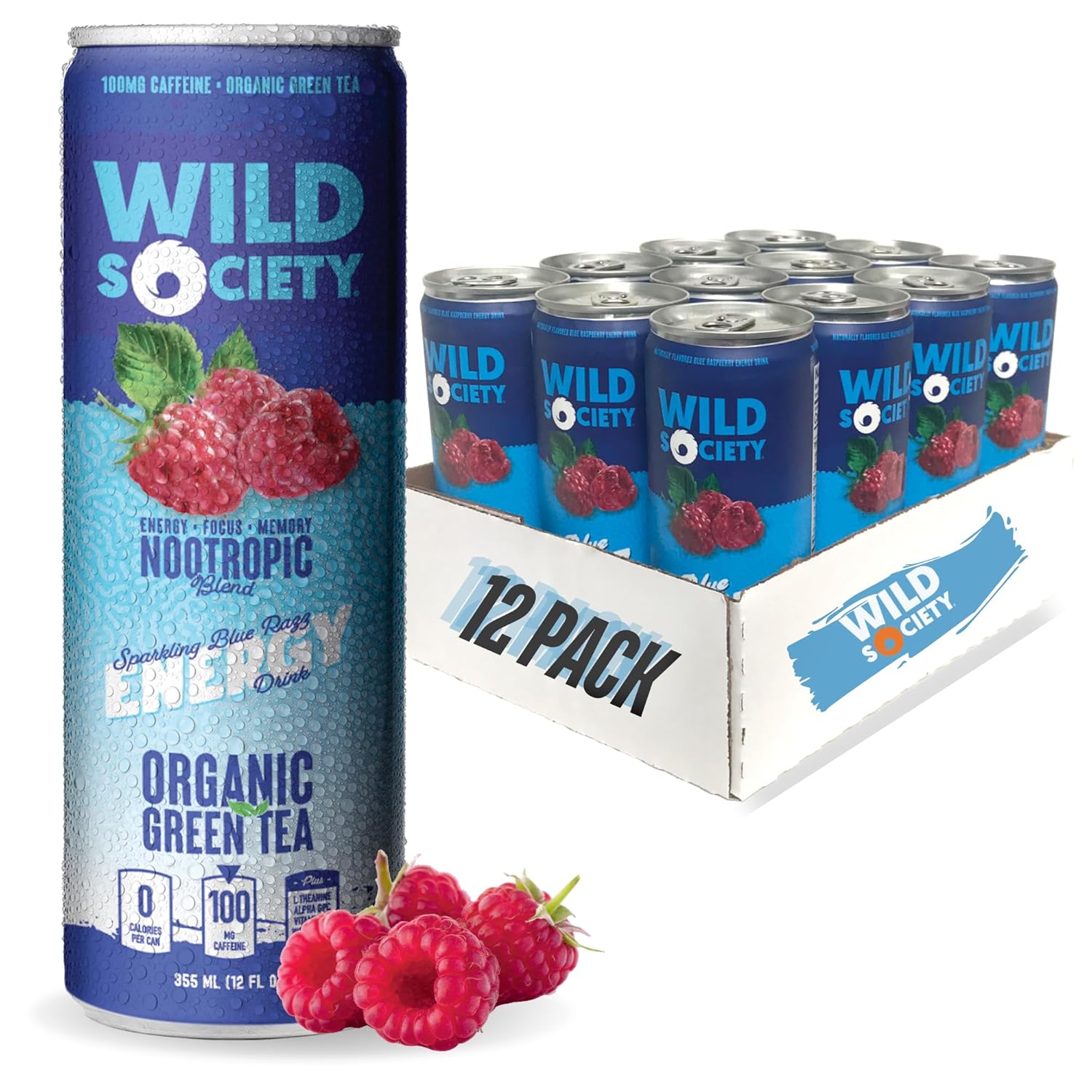 Wild Society Natural Energy Drink with Nootropics - Blue Razz