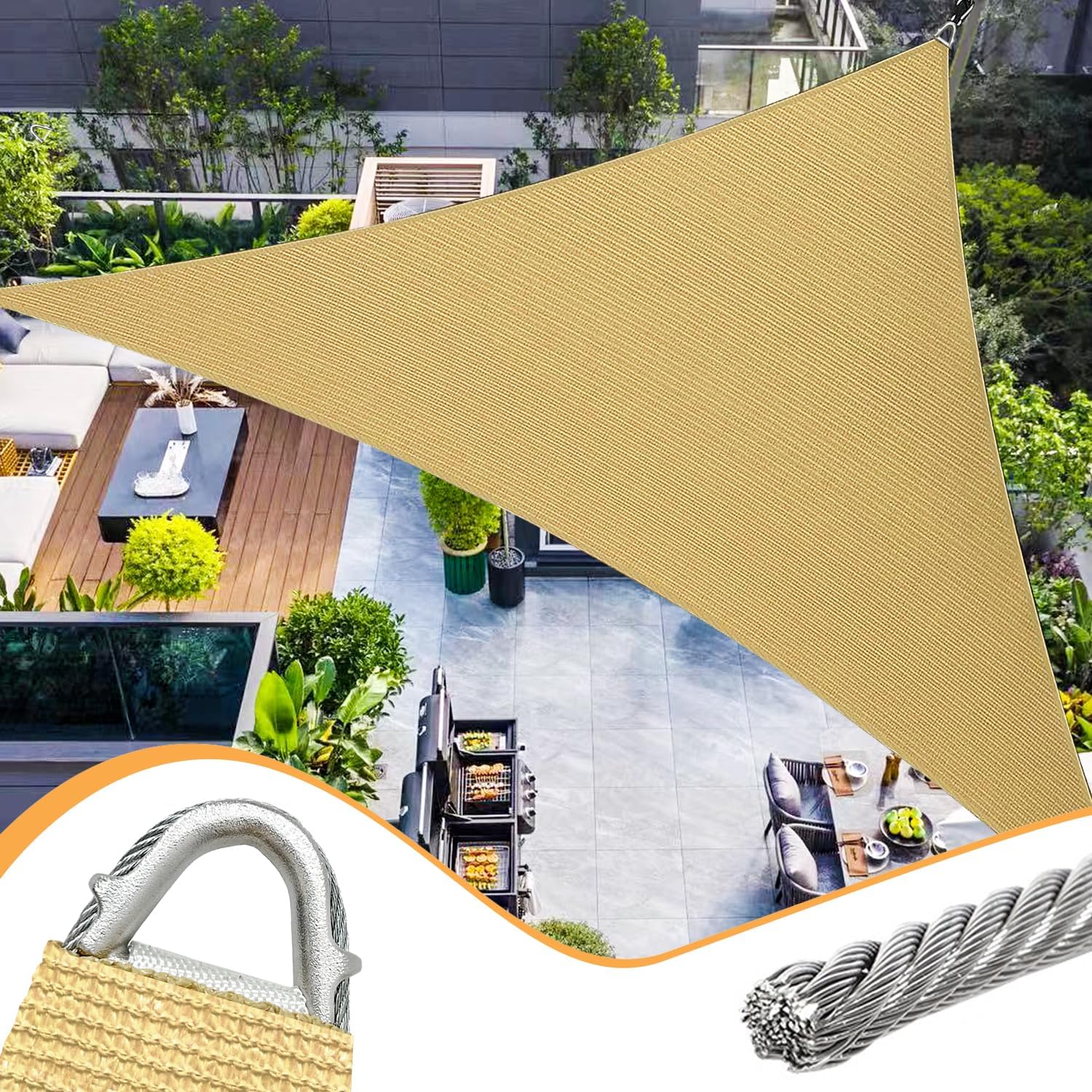 Sun Shade Sail Heavy Duty UV Blockage 16ft Triangle Outdoor Cover