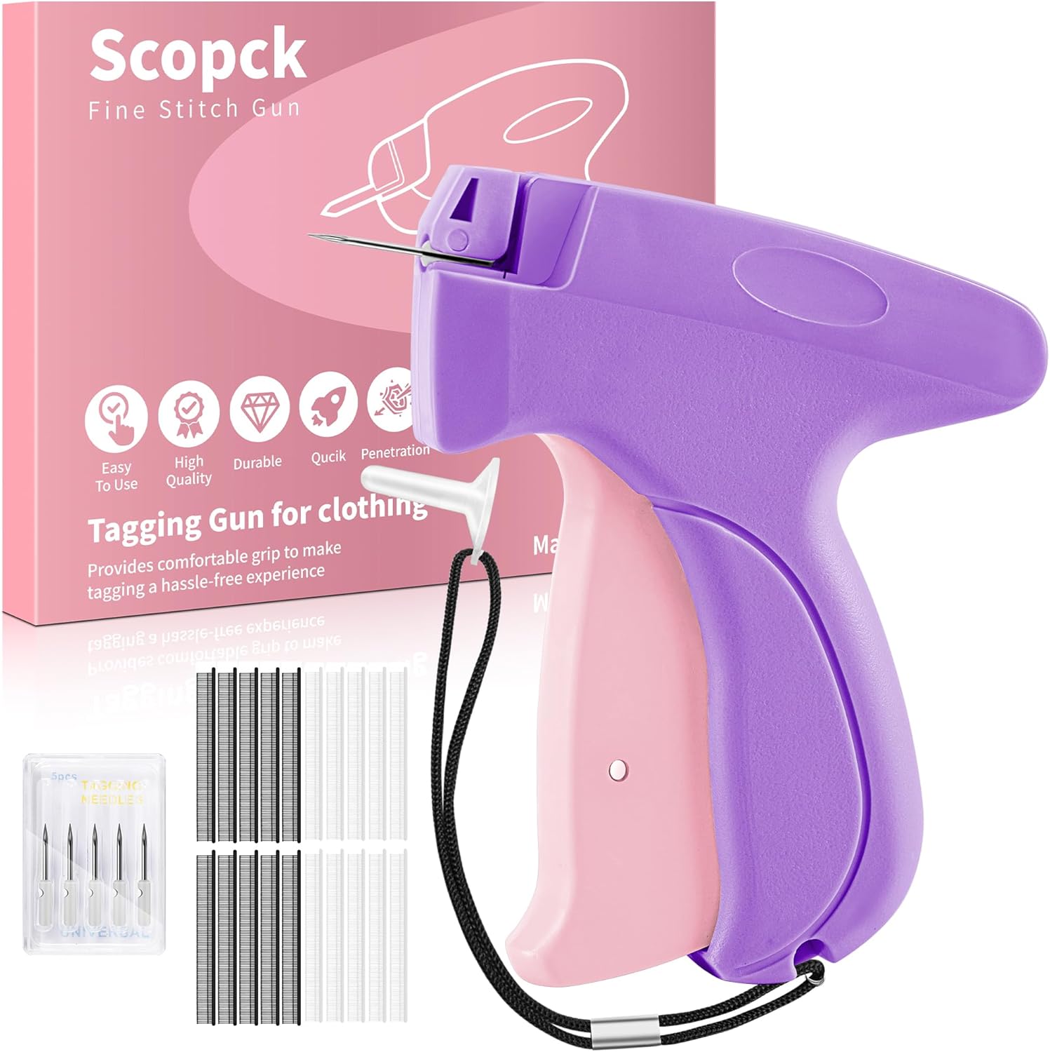 Quick Fix Handheld Stitch Gun Kit - 6 Needles, 2000 Fasteners, Purple