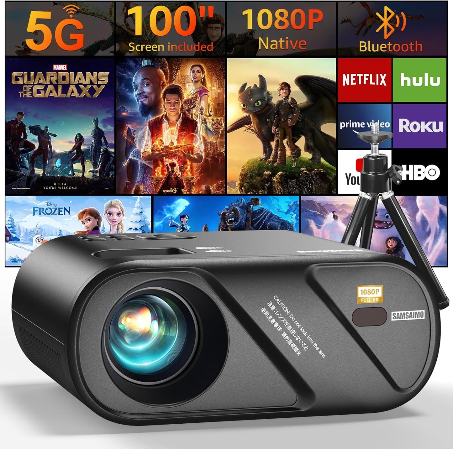 Full HD 1080P 5G Bluetooth Projector Bundle