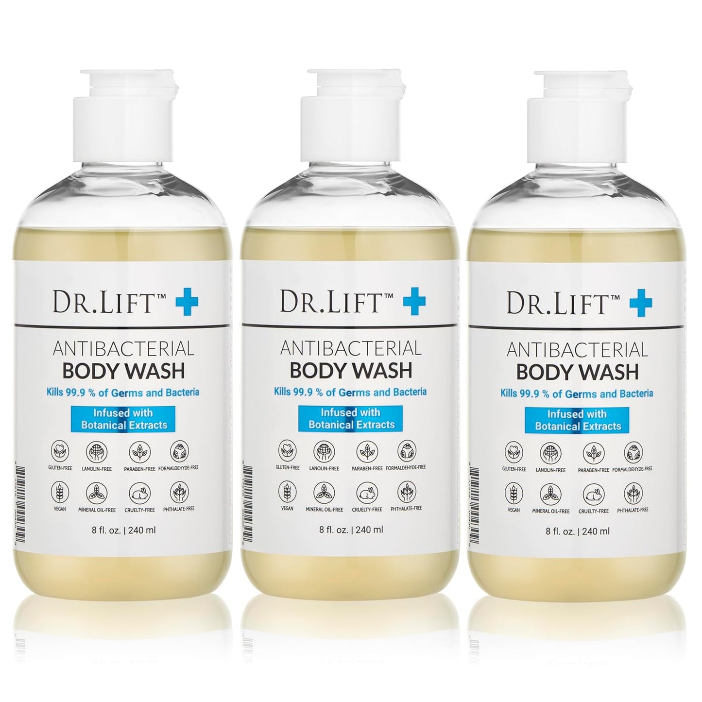 Antibacterial Body Wash 8 oz 3-Pack for Gentle Skin Care