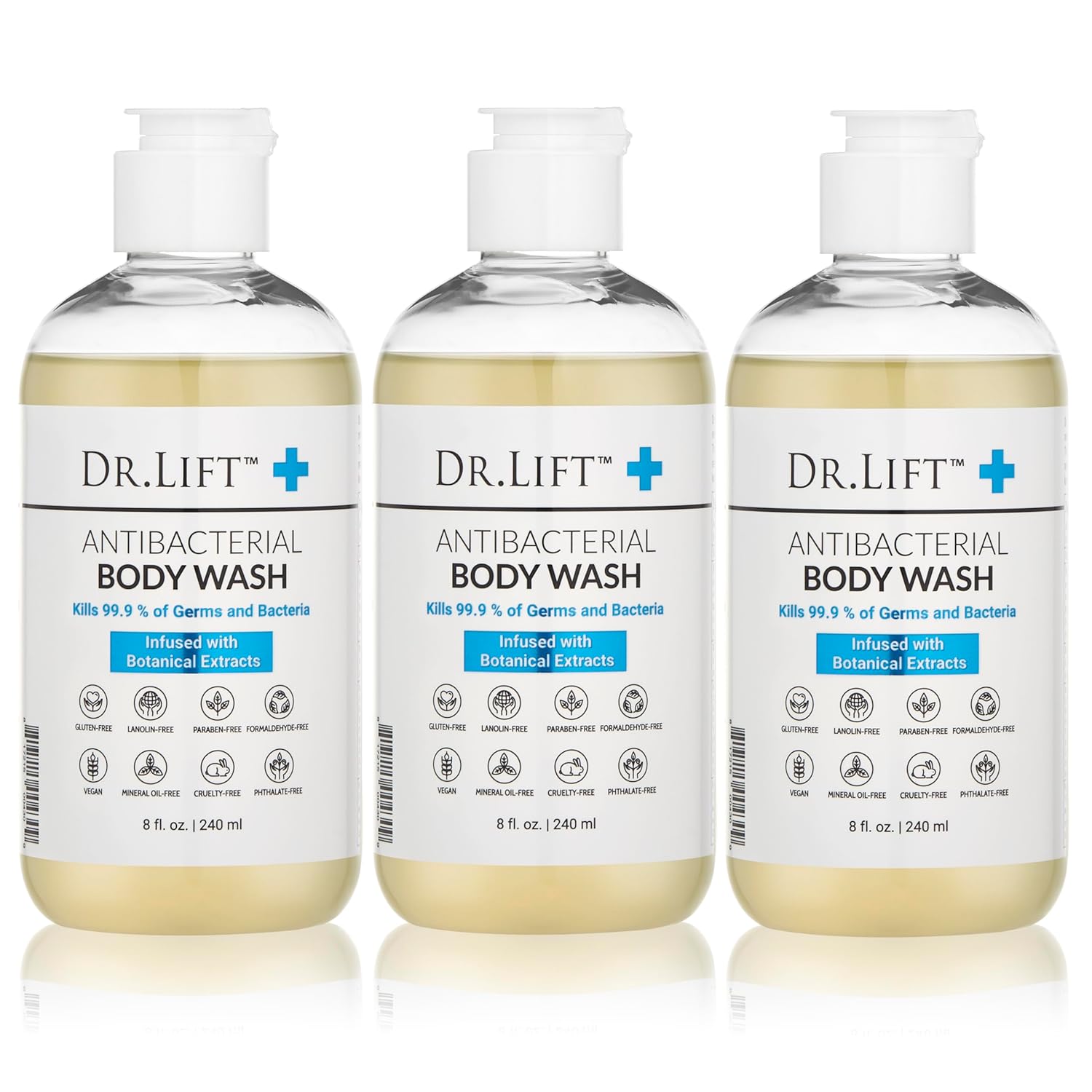 Antibacterial Body Wash 8 oz 3-Pack for Gentle Skin Care