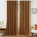 Timeper Gold Brown Velvet Curtains 96 in 2 Panels - Luxury Light