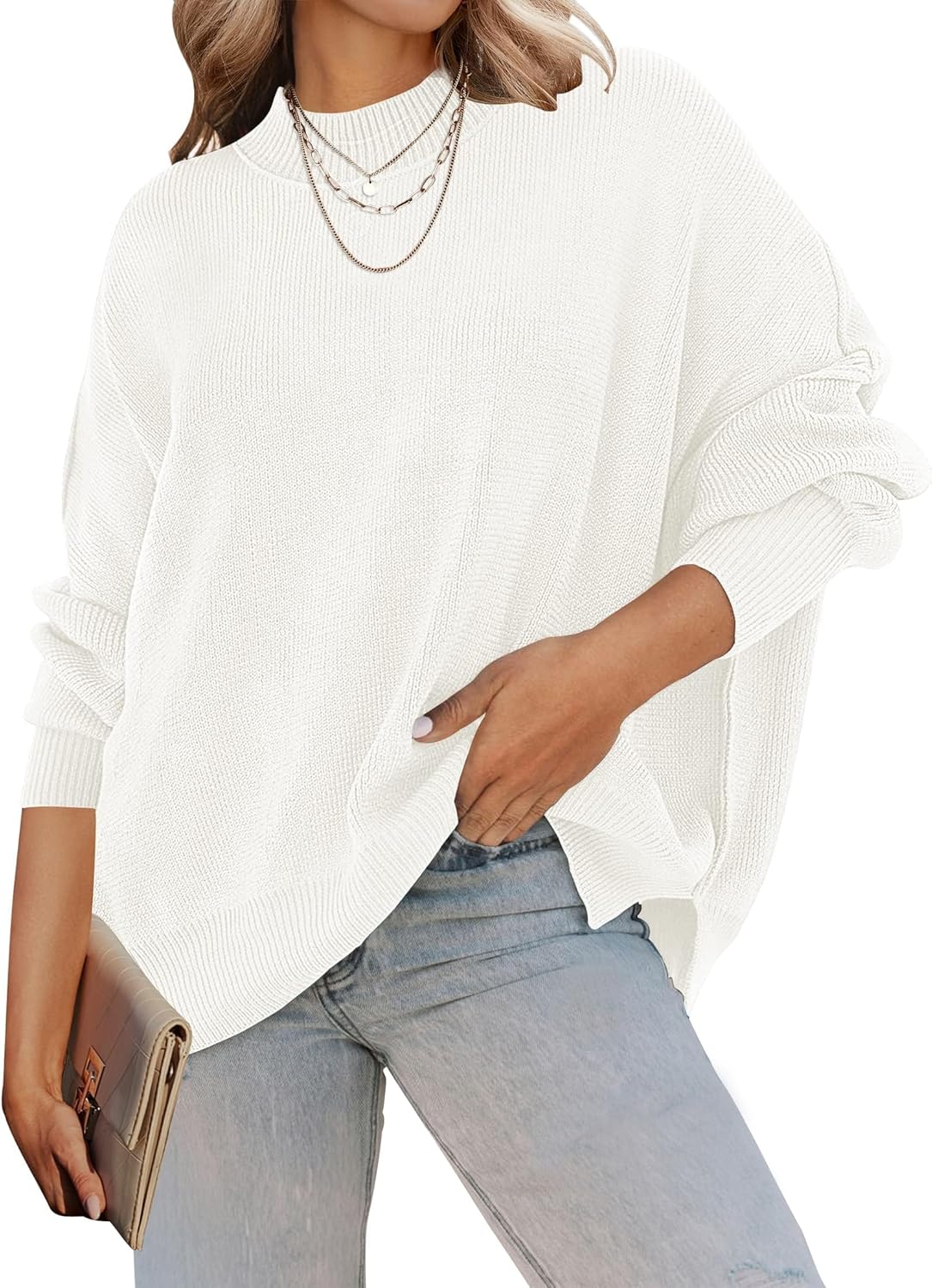 ZESICA Women's Oversized Ribbed Knit Pullover Sweater for Fall