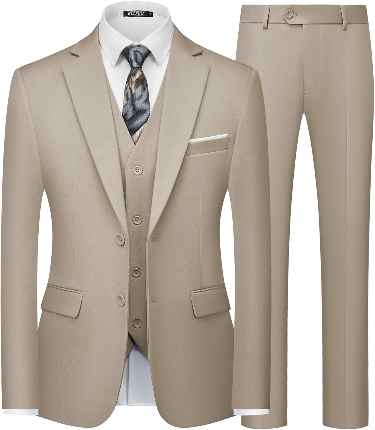 WULFUL Men's Slim Fit 3 Piece Suit Set for Weddings & Events