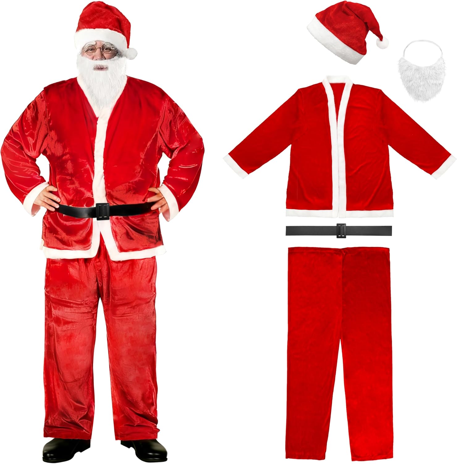Plus Size Santa Claus Costume for Adults - 5PCS Holiday Set