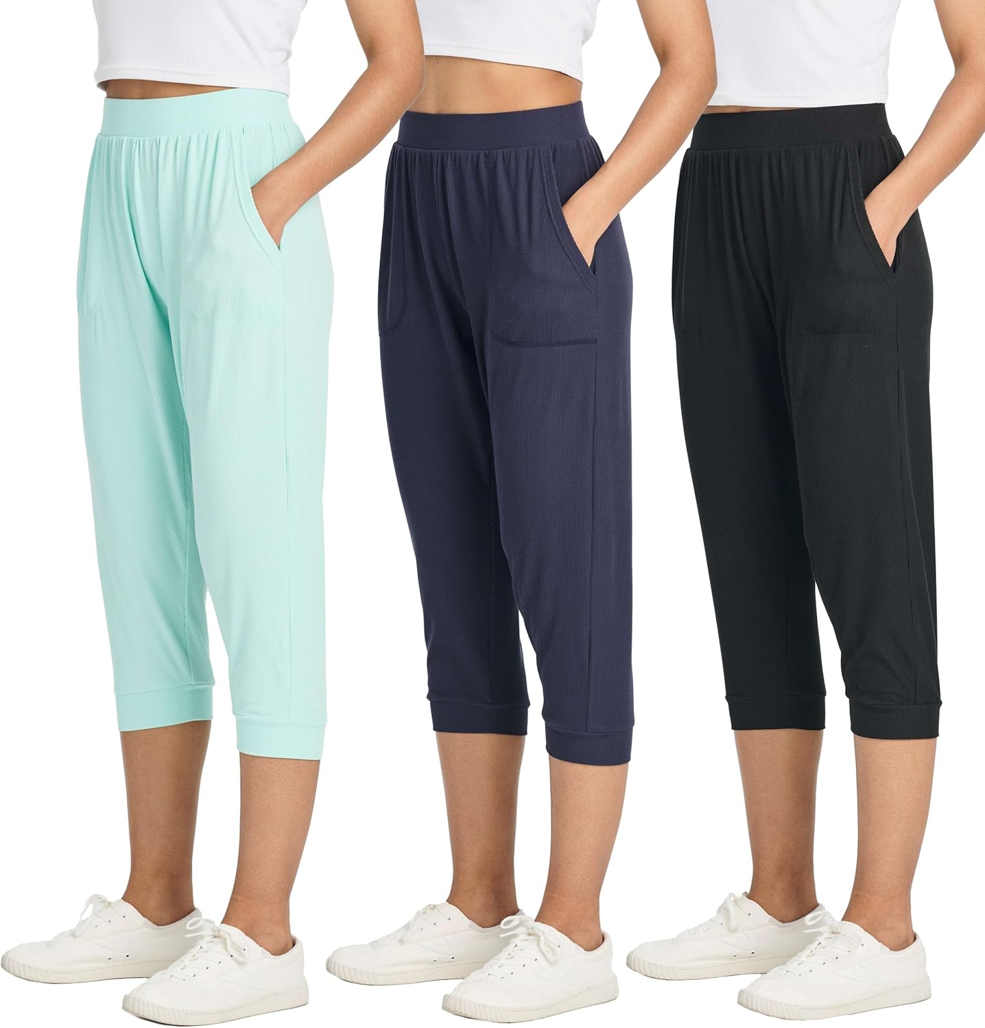 Real Essentials Women's Ribbed Capri Jogger Pants for Every Activity